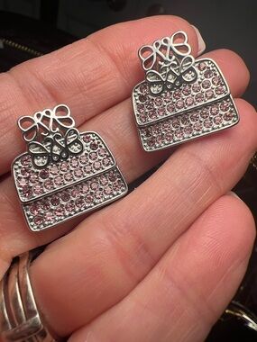 Pink Crystal Bow Drop Earrings - Women's Fashion Jewelry